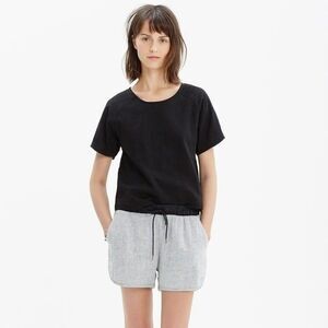 Madewell Comfy Linen Cotton Drawstring Pocket Shorts Black White Size Small